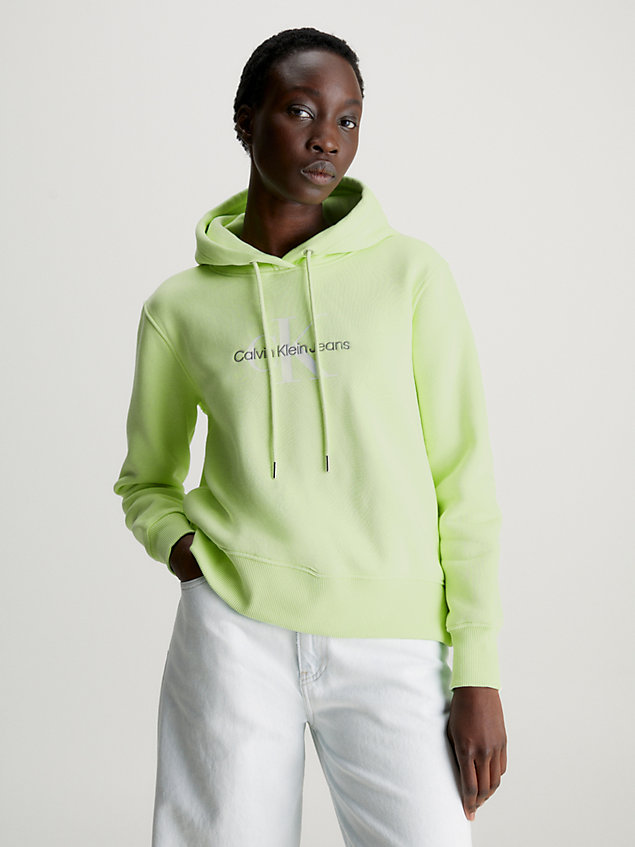green fleece-katoenmix hoodie voor dames - calvin klein jeans