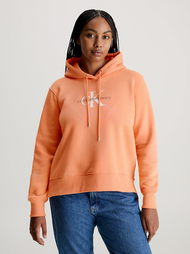 orange fleece-katoenmix hoodie voor dames - calvin klein jeans