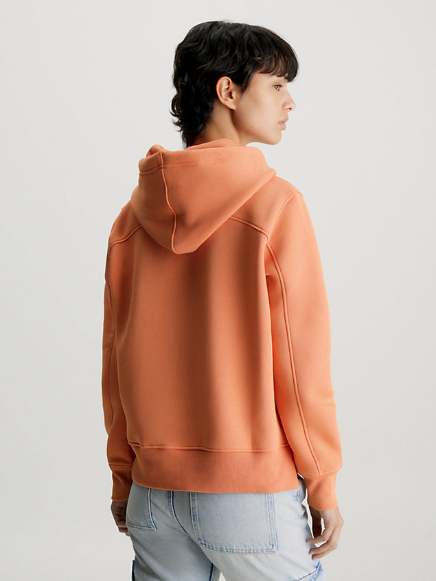 orange cotton blend fleece hoodie for women calvin klein jeans