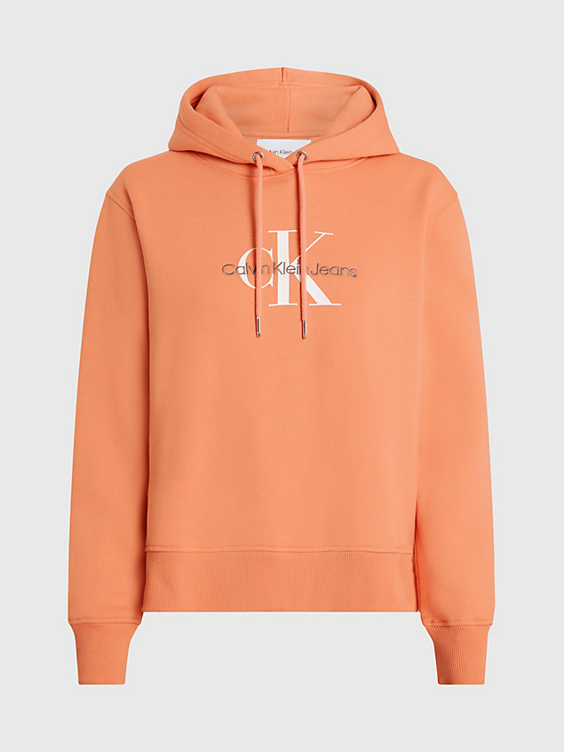 orange cotton blend fleece hoodie for women calvin klein jeans