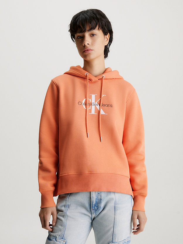 tropical orange cotton blend fleece hoodie for women calvin klein jeans