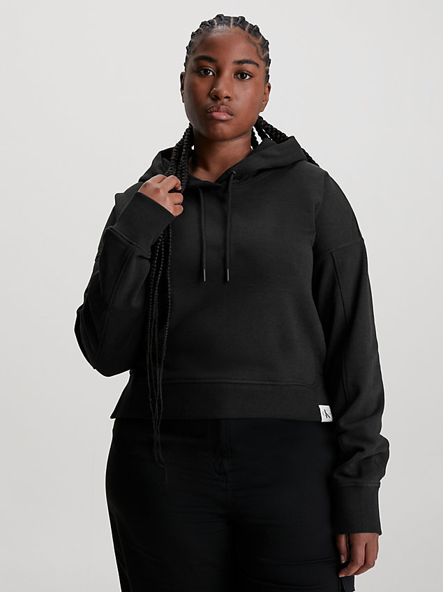 black relaxed cropped hoodie for women calvin klein jeans