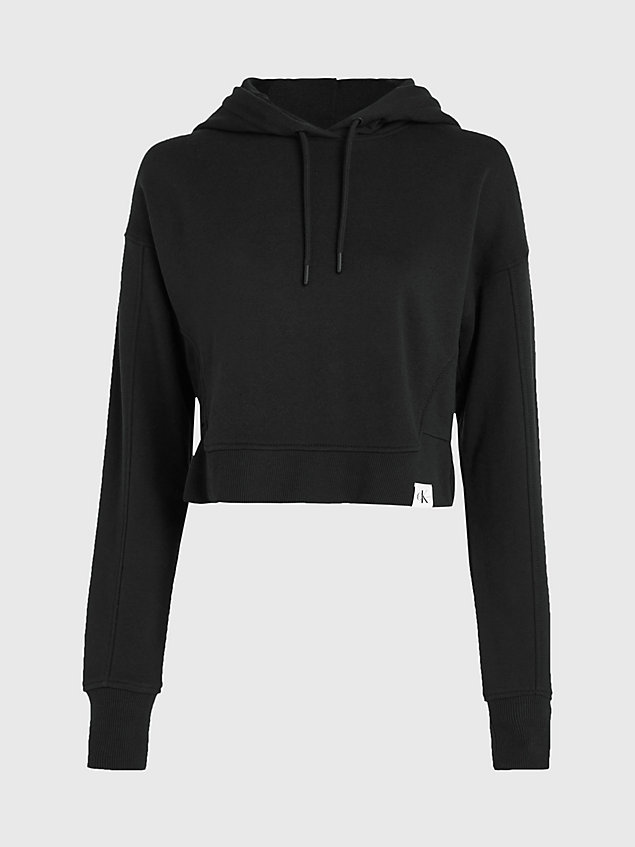 black relaxed cropped hoodie for women calvin klein jeans