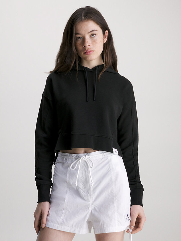 black lässiger cropped hoodie für damen - calvin klein jeans