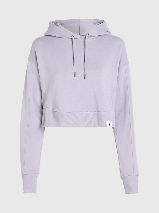 purple relaxed cropped hoodie for women calvin klein jeans