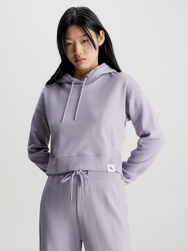 lavender aura relaxed cropped hoodie for women calvin klein jeans