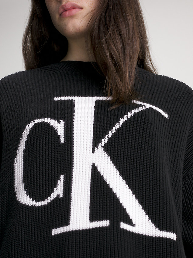 maglione con logo in cotone biologico taglio rilassato black da donna calvin klein jeans