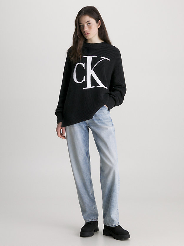 pull relaxed en coton bio avec logo ck black pour femmes calvin klein jeans