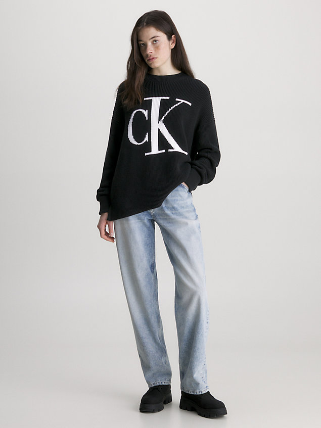 pull relaxed en coton bio avec logo black pour femmes calvin klein jeans