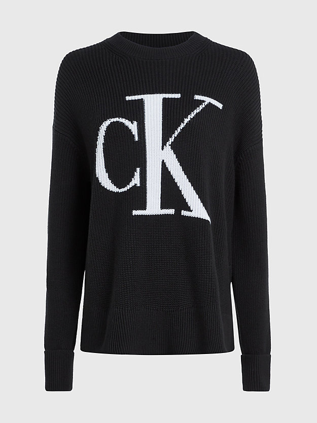 ck black swobodny sweter z logo z bawełny organicznej dla kobiety - calvin klein jeans