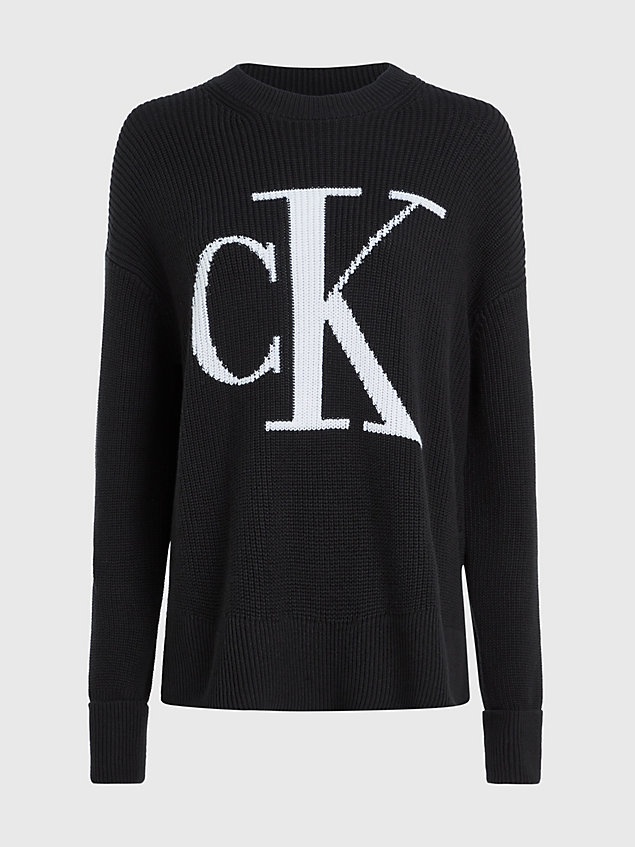 black swobodny sweter z logo z bawełny organicznej dla kobiety - calvin klein jeans