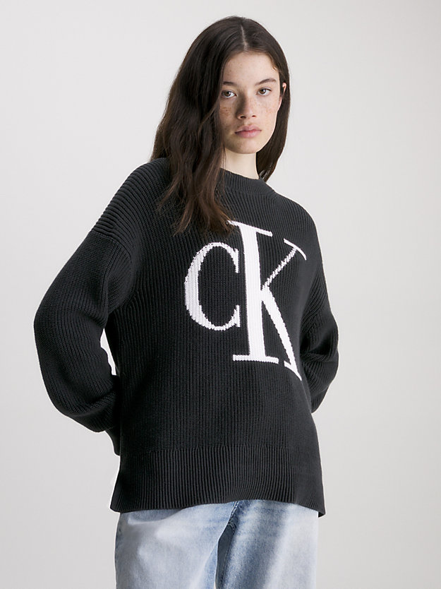 ck black relaxed trui van biologisch katoen met logo voor dames - calvin klein jeans