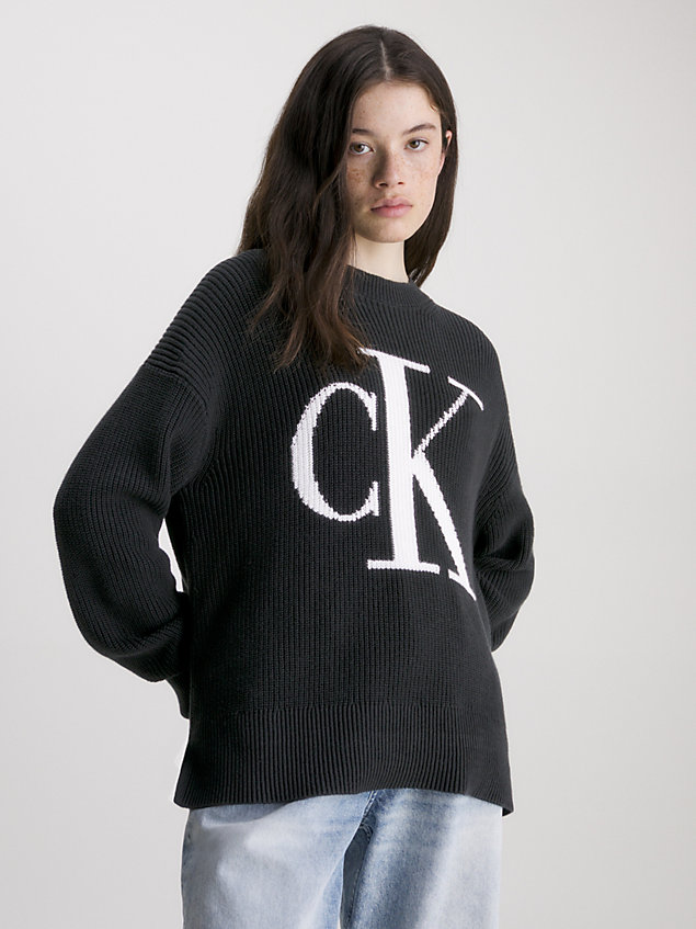 black swobodny sweter z logo z bawełny organicznej dla kobiety - calvin klein jeans