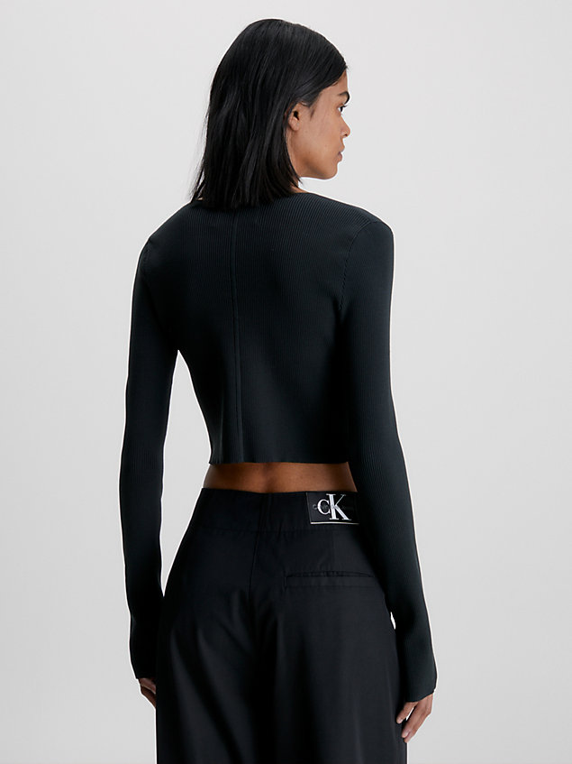 black cropped cardigan mit haken- und ösenverschluss für damen - calvin klein jeans