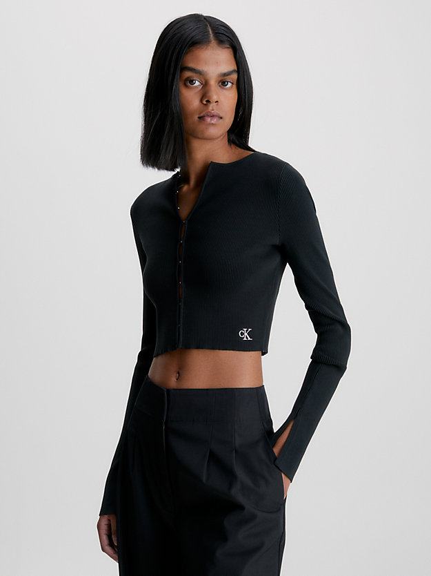 ck black cropped hook and eye cardigan for women calvin klein jeans