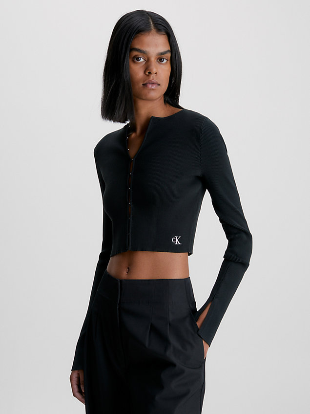 black cropped hook and eye cardigan for women calvin klein jeans