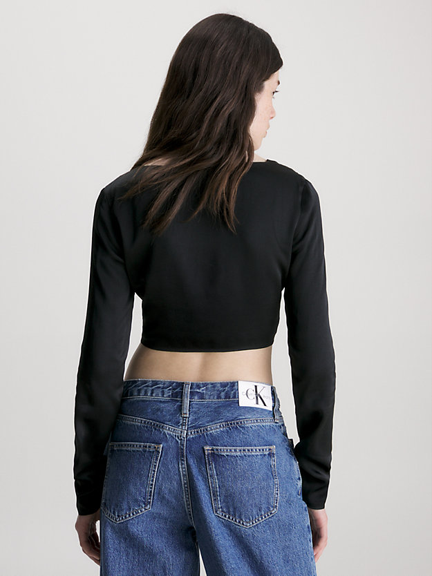 ck black crop top aus geknotetem satin für damen - calvin klein jeans