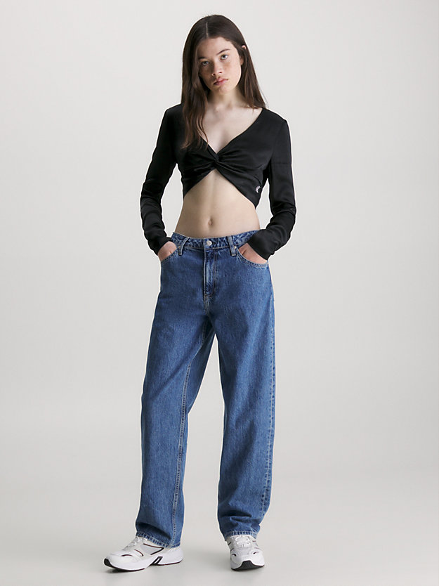 ck black cropped knotted satin top for women calvin klein jeans