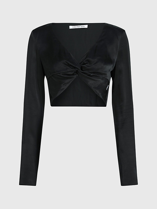 ck black cropped knotted satin top for women calvin klein jeans