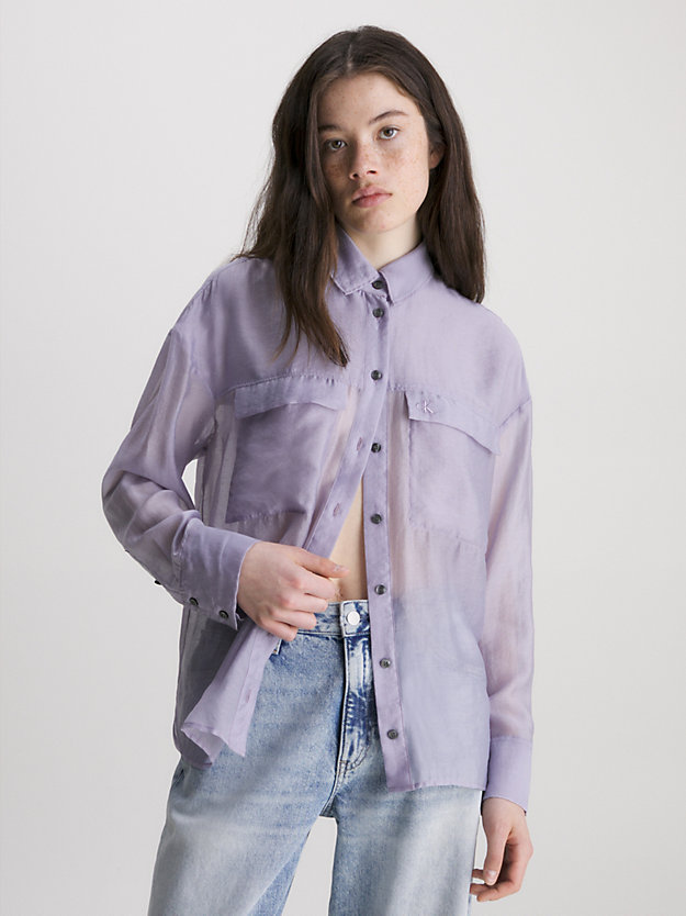 lavender aura sheer relaxed utility shirt for women calvin klein jeans