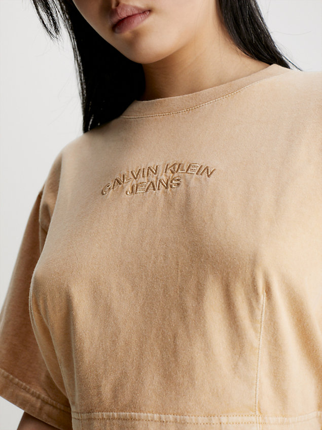beige washed cotton cropped t-shirt for women calvin klein jeans