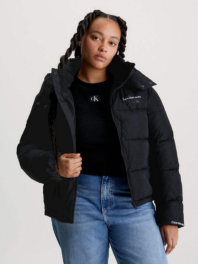 black recycled polyester hooded puffer jacket for women calvin klein jeans