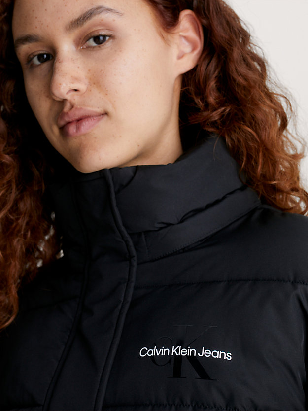 ck black recycled polyester hooded puffer jacket for women calvin klein jeans