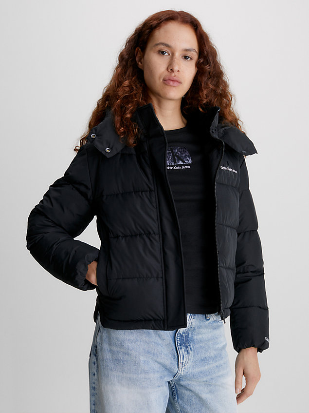 chaqueta de plumas y poliéster reciclado con capucha black de mujer calvin klein jeans