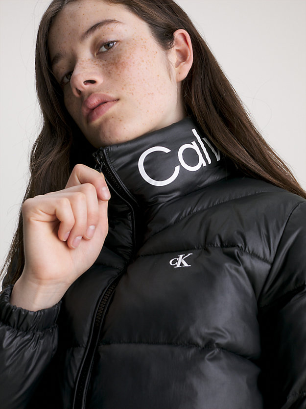 ck black recycled nylon fitted puffer jacket for women calvin klein jeans