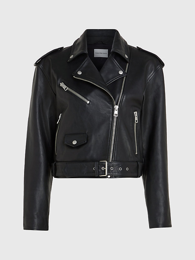 CK BLACK Leather Biker Jacket for women CALVIN KLEIN JEANS