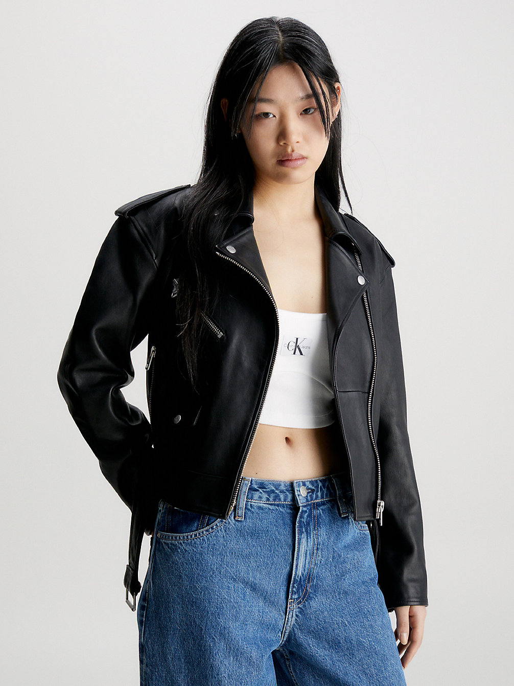 CK BLACK Leather Biker Jacket undefined women Calvin Klein