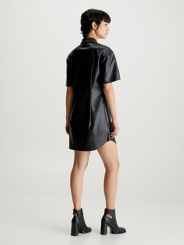 ck black faux leather shirt dress for women calvin klein jeans
