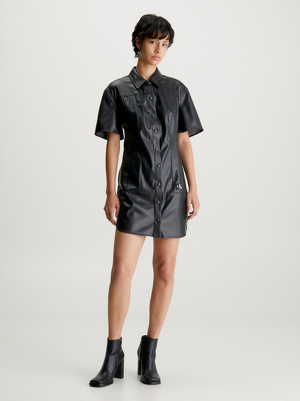 CK BLACK Faux Leather Shirt Dress undefined women Calvin Klein