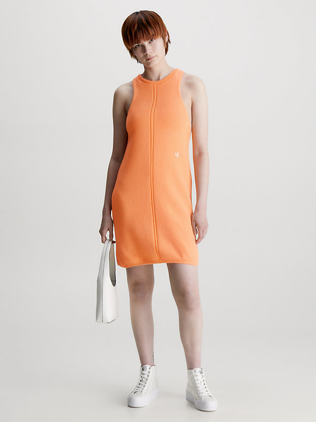 crushed orange cotton knit tank dress for women calvin klein jeans