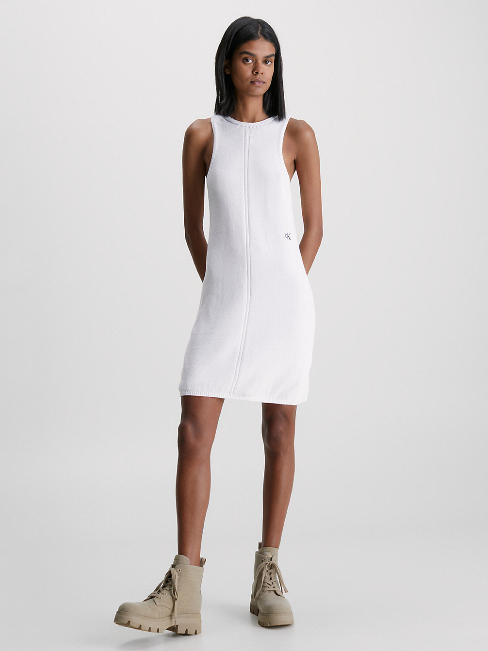 BRIGHT WHITE > Sukienka Bez Rękawów Z Dzianiny Bawełnianej > undefined Kobiety - Calvin Klein