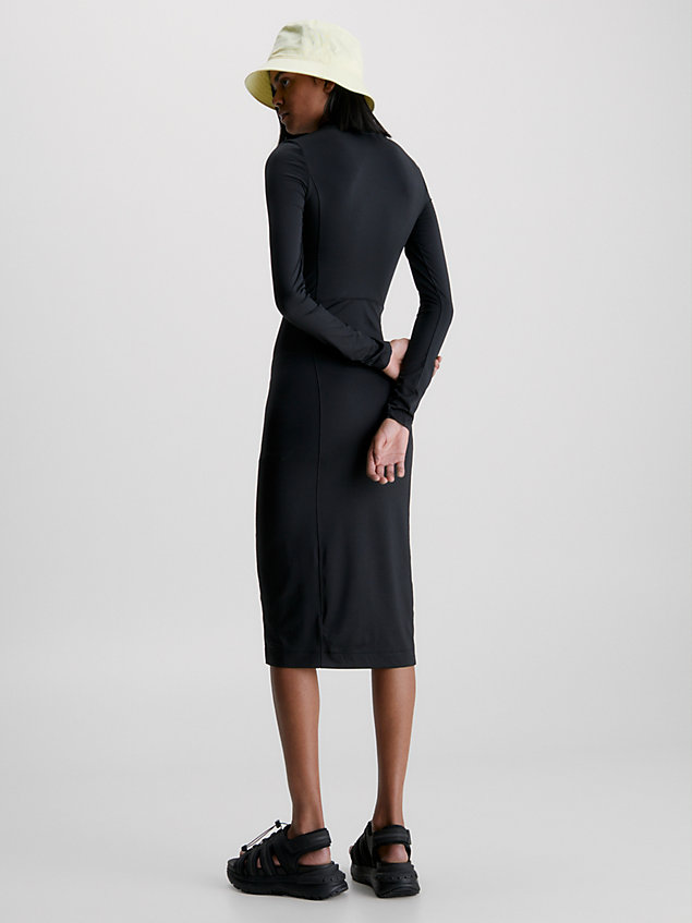 black wąska sukienka midi ze stretchem i długim rękawem dla kobiety - calvin klein jeans