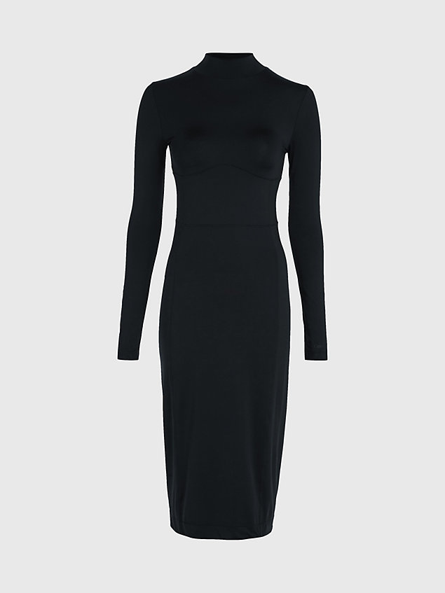 black wąska sukienka midi ze stretchem i długim rękawem dla kobiety - calvin klein jeans