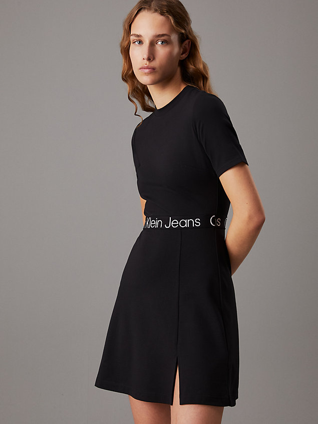 black sukienka z dżerseju milano z taśmą z logo dla kobiety - calvin klein jeans