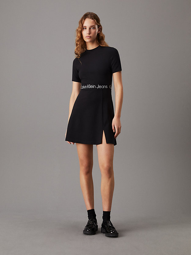 ck black milano jersey jurk met logo tape voor dames - calvin klein jeans
