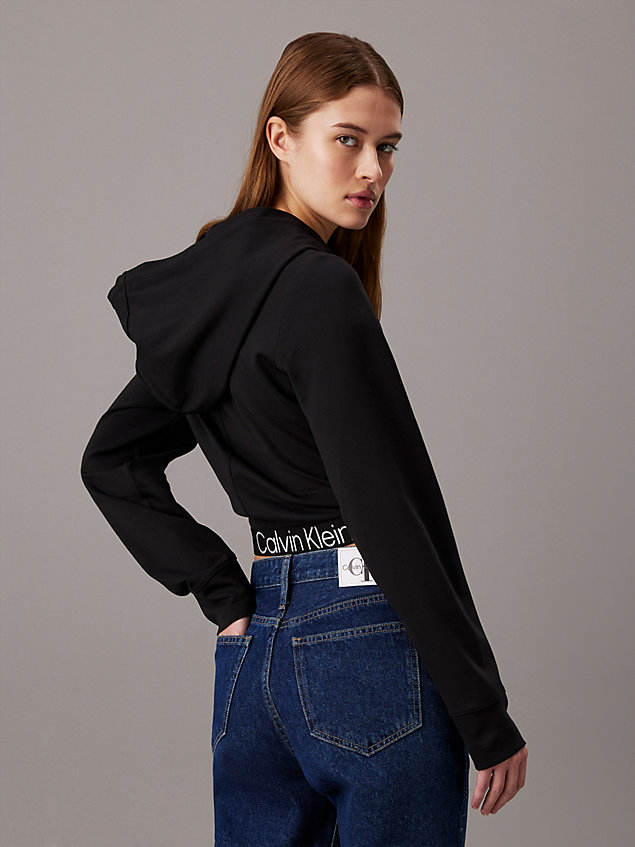 black hoodie aus milano-jersey mit logo tape für damen - calvin klein jeans