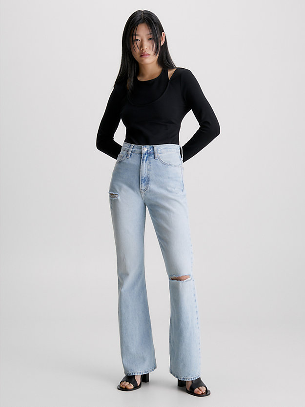 top de manga larga de doble capa de milano ck black de mujeres calvin klein jeans