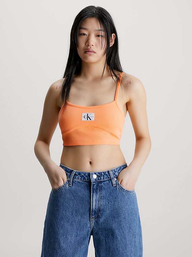 crushed orange ribbed jersey bralette top for women calvin klein jeans