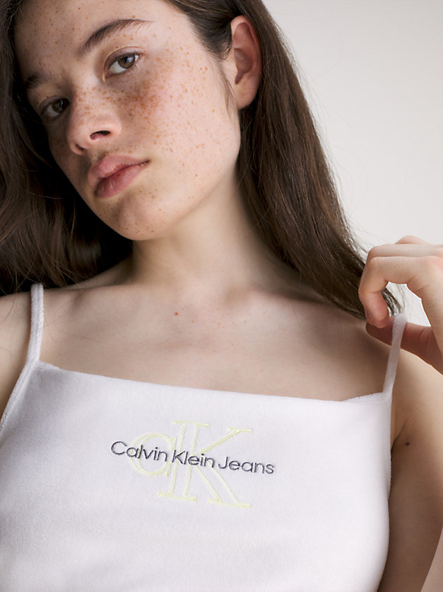 white wąski top bez rękawów z materiału frotte dla kobiety - calvin klein jeans