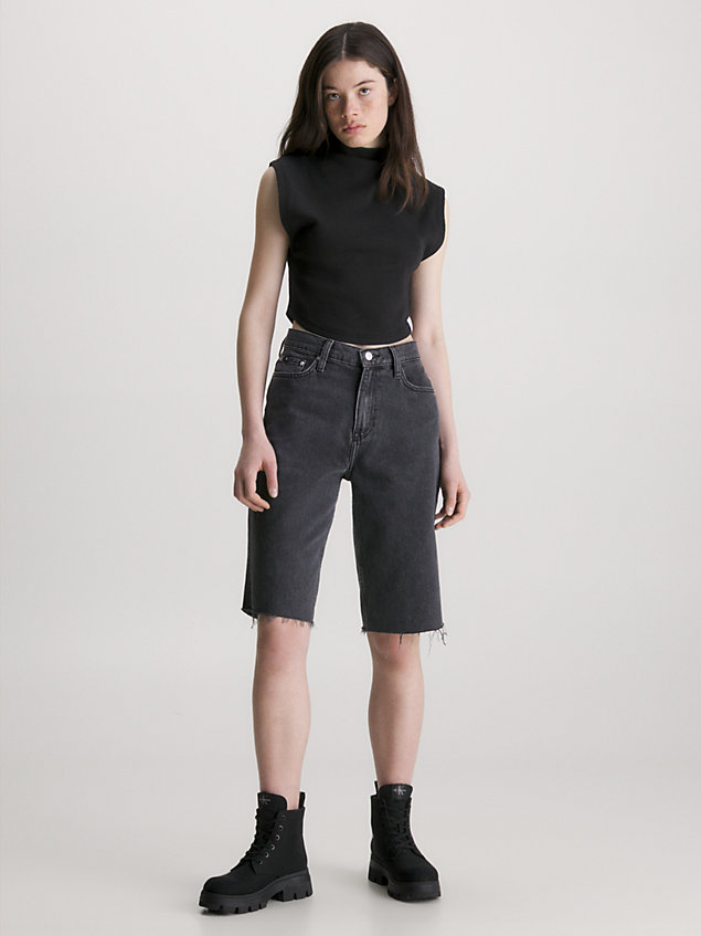 camiseta de tirantes cropped de punto de canalé black de mujer calvin klein jeans
