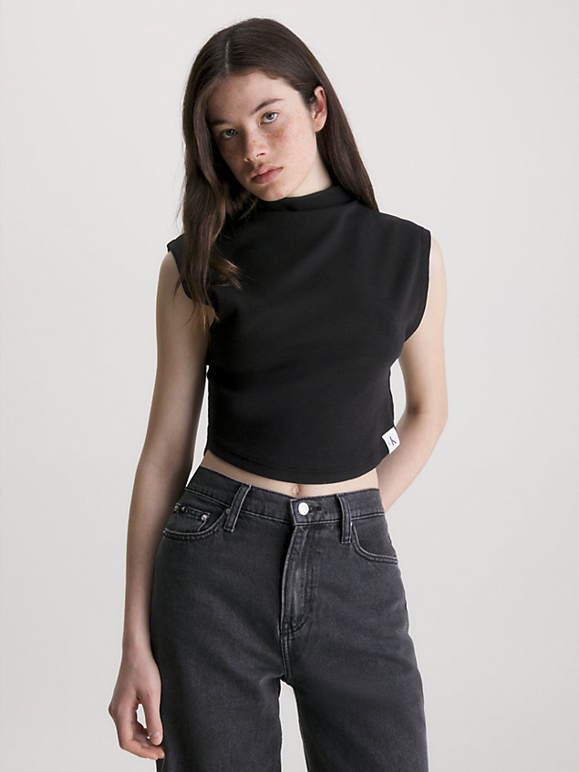 black ribbed jersey cropped tank top for women calvin klein jeans