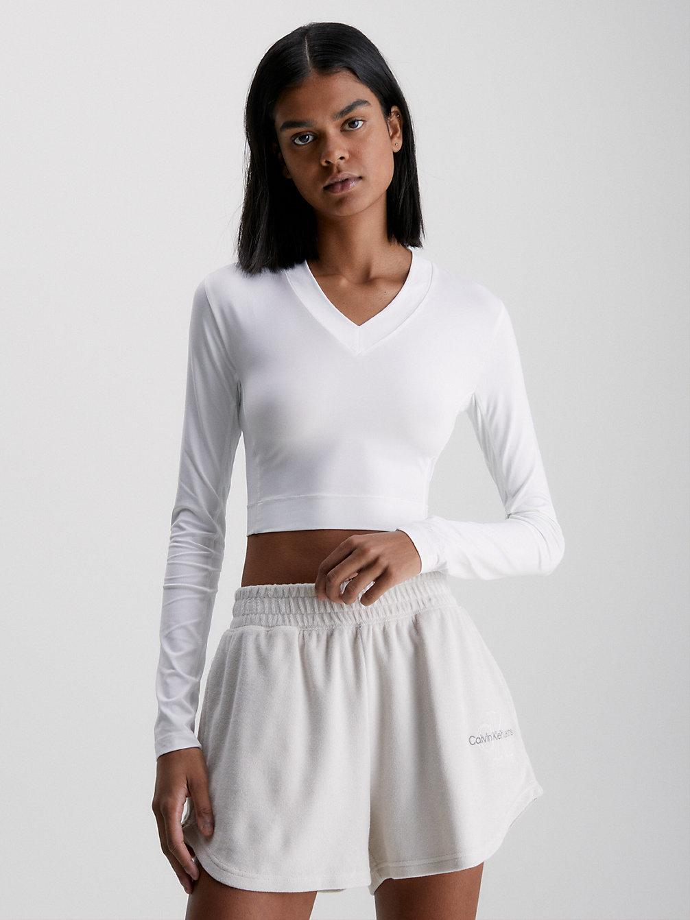 BRIGHT WHITE Long Sleeve Cropped Top undefined women Calvin Klein