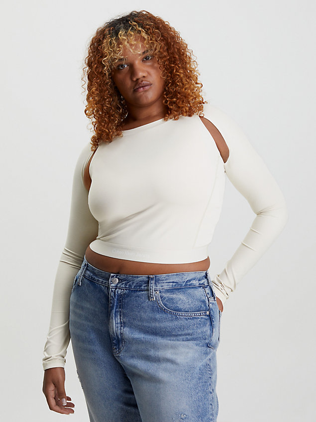 beige slim cut out long sleeve top for women calvin klein jeans