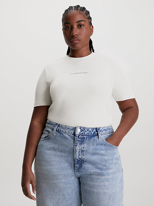 camiseta de algodón con monograma eggshell de mujer calvin klein jeans
