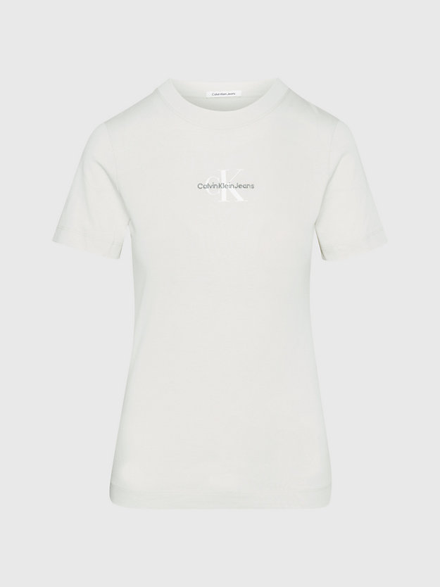 t-shirt in cotone con monogramma eggshell da donna calvin klein jeans