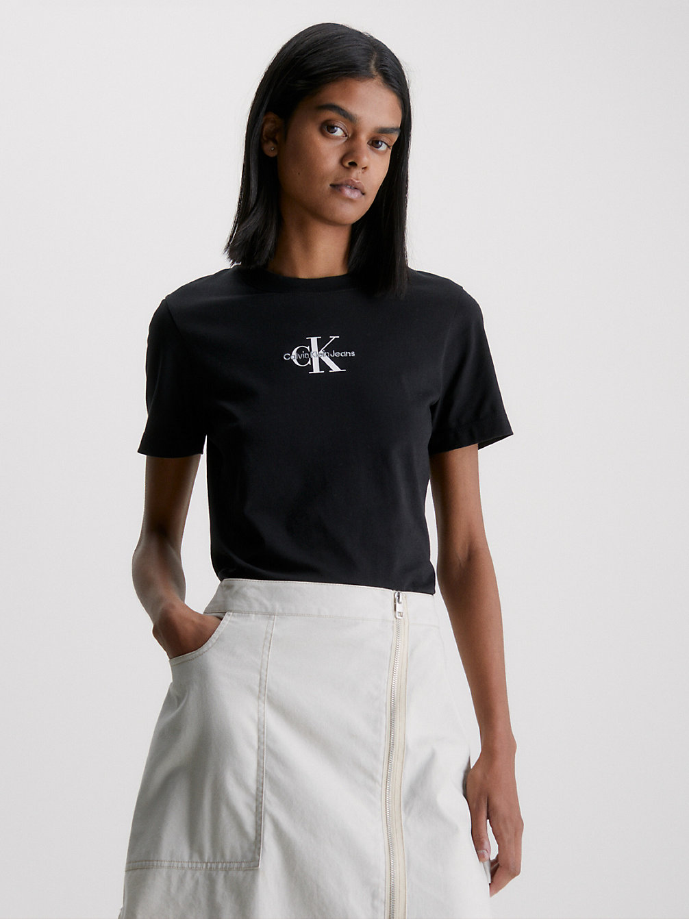 CK BLACK Schmales Monogramm-T-Shirt undefined Damen Calvin Klein